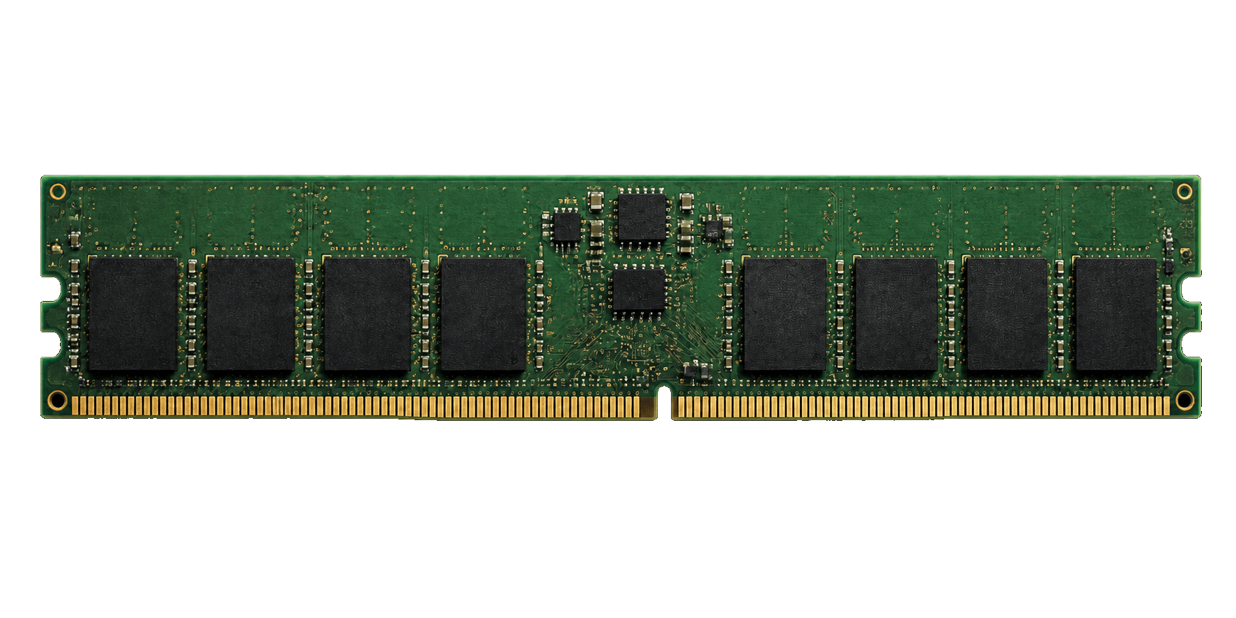Front of a photorealistic DDR5 ECC registered server memory module