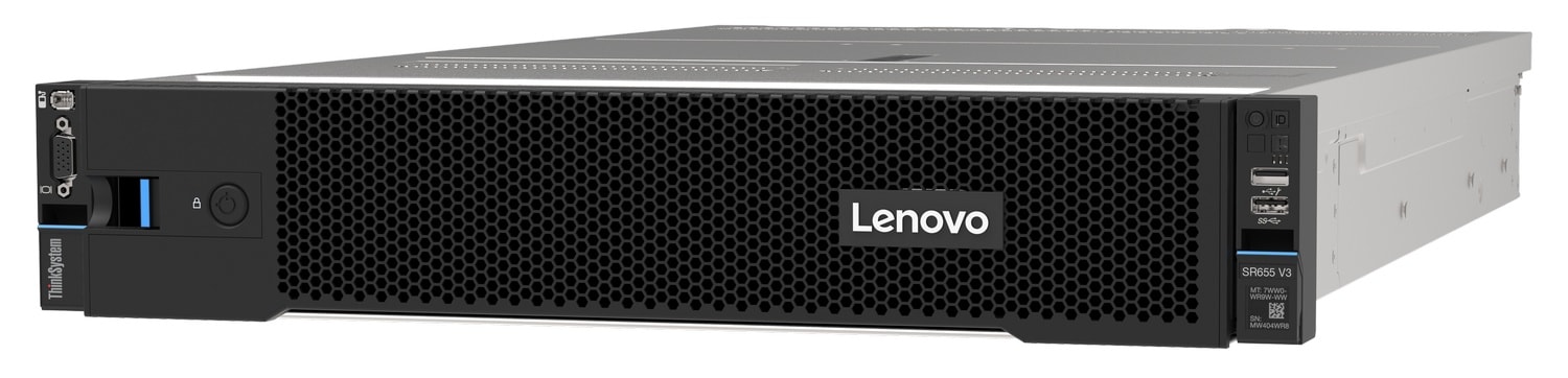 Lenovo ThinkSystem SR655 V3 2U AMD Rack Server — EPYC 9115 16C, 32GB DDR5, RAID 940-8i 4GB, up to 8x 2.5" SAS, 2x 750W — family image