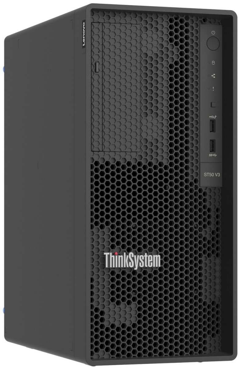 Lenovo ThinkSystem ST50 V3 Tower Server — Xeon E-2434 4C, 32GB DDR5, 2x 960GB SATA SSD, 500W