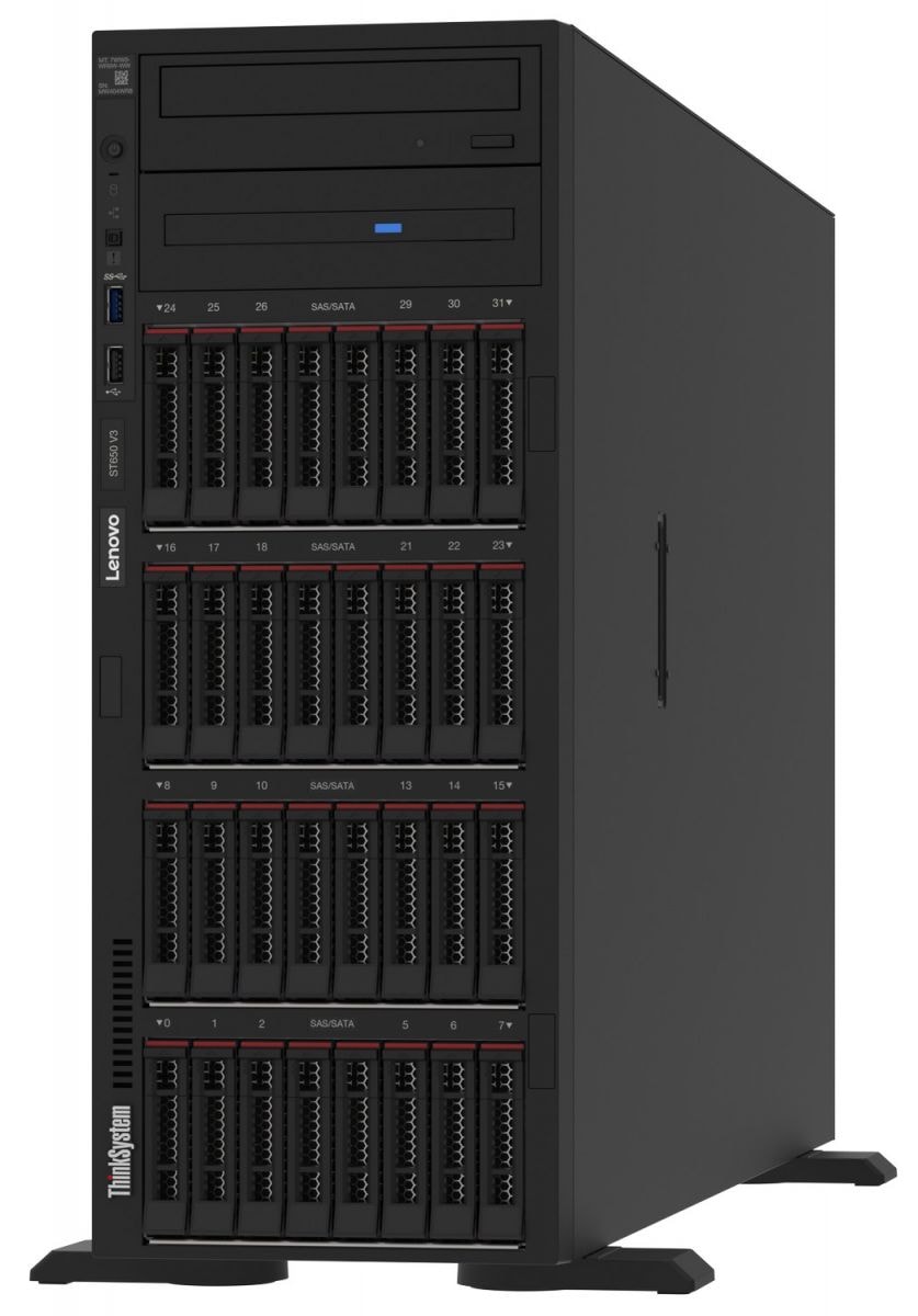 Lenovo ThinkSystem ST650 V3 4U Tower/Rack Server — Xeon Silver 4509Y 8C, 32GB DDR5, RAID 940-8i, 8x 2.5" SAS, 1100W Titanium